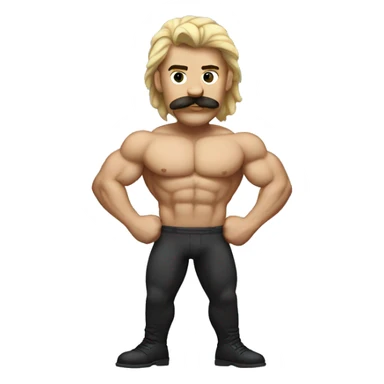 a flexing muscular man with a mustache and a mullet sticker