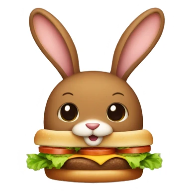 Brown bunny with big ears eating a hamburger sticker