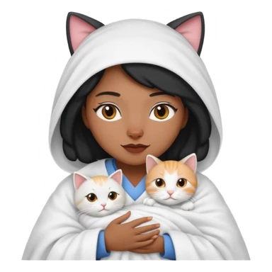 cat White nurse Black  cozy in blanket sticker