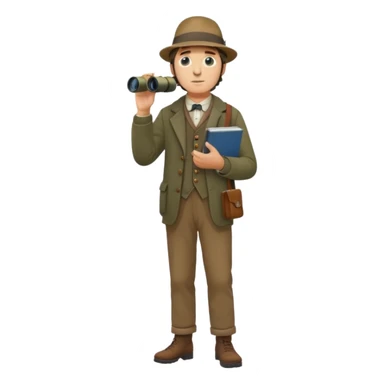henry David thoreau full body looking up  birdwatching with binoculars sticker