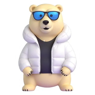 polar bear wearing a white puffer jacket and sunglasses sticker