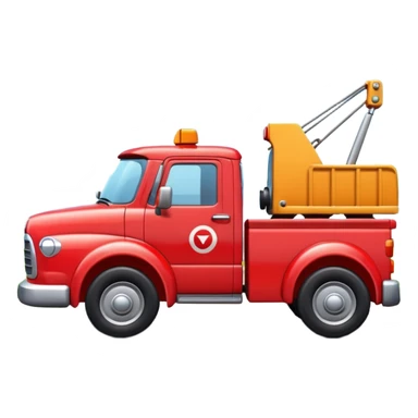 A 3D cartoon red tow truck pulling a small car, bright daylight, simple road background, Memoji-style realism. sticker