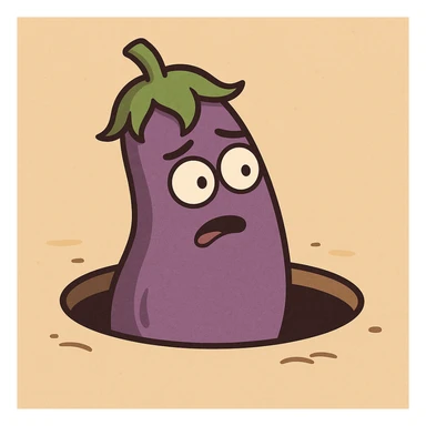 cartoon-style hole with an eggplant peeking out sticker
