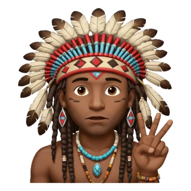 Black American man dark brown with dreads with a American Indian headdress with one finger pointing at his mouth with a yea he lying face sticker