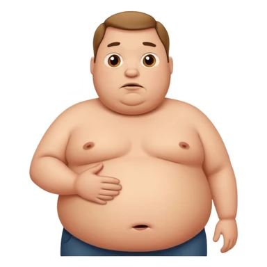 a cartoon fat man holding his stomach while looking confused? sticker
