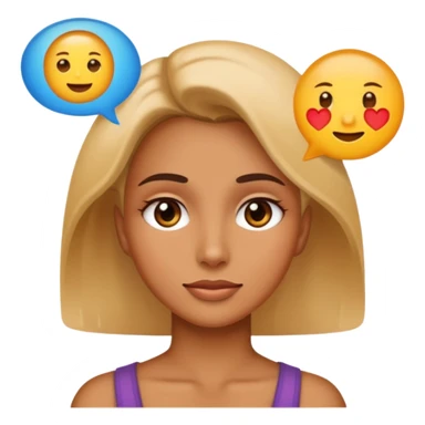 a woman's face with a speech bubble beside her, emoji style sticker