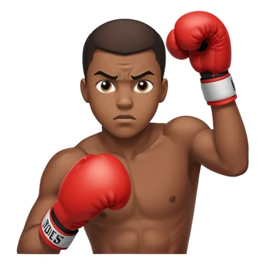 Close-up of a 19-year-old Black male boxer's face, determined expression, boxing gloves visible at the bottom of frame sticker