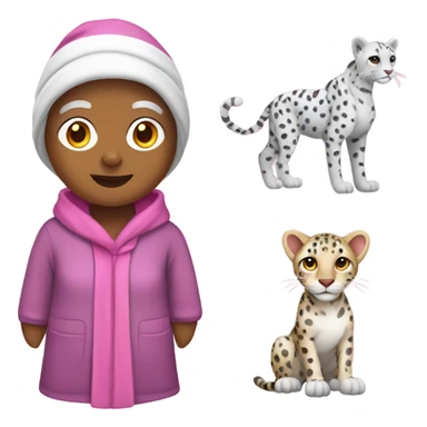 Grandma with beanie and a pink robe with white cheetah print sticker