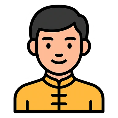 black haired handsome Chinese man icon with lineal color and black outlines sticker