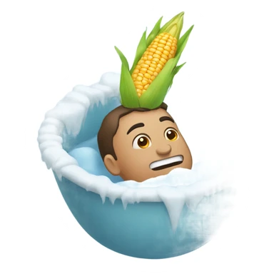 Man in ice bath with corn on his head sticker