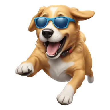 Really happy dog mid jump with sunglasses sticker