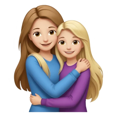 A beautiful mother with long brown hair hugging her cute 12yr old blonde hair daughter super happy sticker