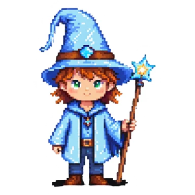 wizard kid with pointy hat and magic wand sticker