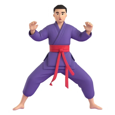 Martial artist in dynamic kung fu pose, wearing traditional loose outfit with sash sticker
