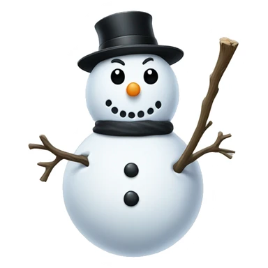 Snowman with a black hat rocks for eyes and a stick sticking out of the second snowball sticker