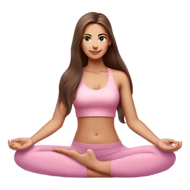 Brunette long hair and blue eyes yoga beautiful girl in light pink pink pink clothes sitting on a yoga mat sticker