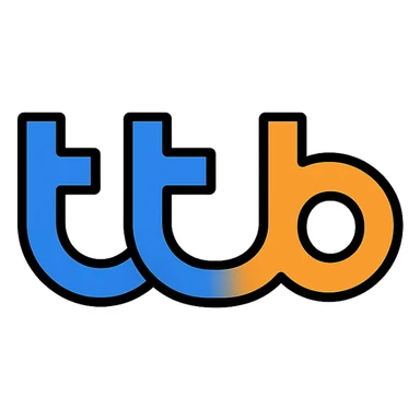 TTB BANK logo, modern clean style, blue and orange color scheme, minimalistic, digital icon sticker