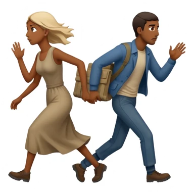 
Iranians fleeing war, full length, in profile, man and woman sticker