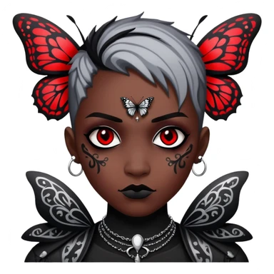 Dark evil Badass emo gothic punky butterfly black and silver with intricate red and white patterns  sticker