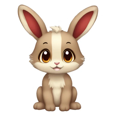 Cute, Chibi, Kemono-style, Anthro, Fur-Sona, Dark-Brown, Normal-type-Ground-type Tan-Rabbit-Fakémon with Dark-Red eyes, beige belly, beige paws, beige feet, beige freckles, full body sticker