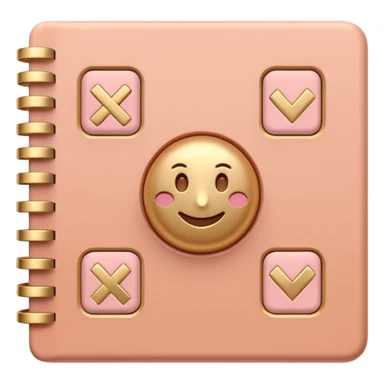 modern elegant planner with checkmarks emoji, 3D style, pastel terracotta pink and gold, clean design sticker