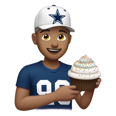 short hair white guy with a dallas cowboys hat enjoying a sprinkles cupcake  sticker