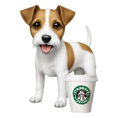 a parson Russell terrier with a pup cups from Starbucks  sticker