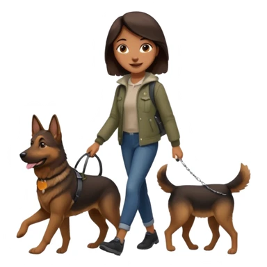 a girl with a brown dark hair, she's walking her dog is a german shepard sticker