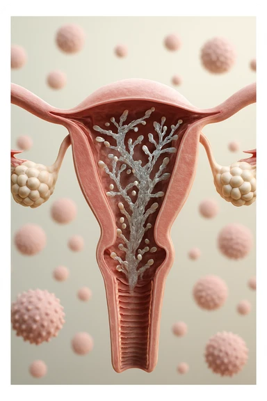 corpo umano anatomico con batteri come la candida nell'utero, sfondo neutro chiaro, iperrealistico 4k sticker