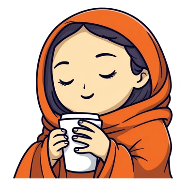 girl inside a blanket sipping coffee, eyes closed, style 3 sticker