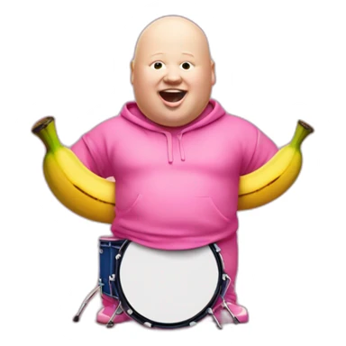 Matt Lucas in a pink onesie with a banana sticking out his ear playing the drums sticker