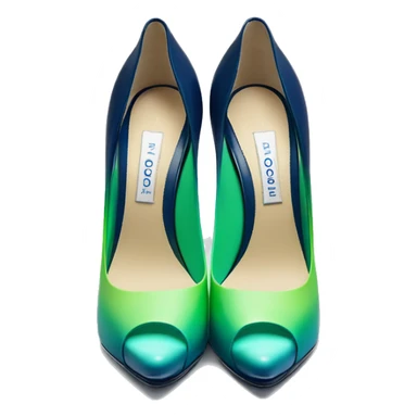 Realistic isolated front facing pair of emerald green,sky blue,mint green,lime green and navy blue ombre Jimmy Choo peep toe stiletto shoes. sticker