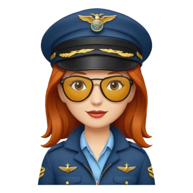 pilote d'avion femme rousse avec sunglasses et chapeau de pilote sticker