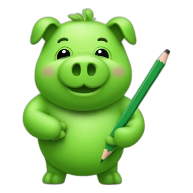 green piggy holding a pencil sticker