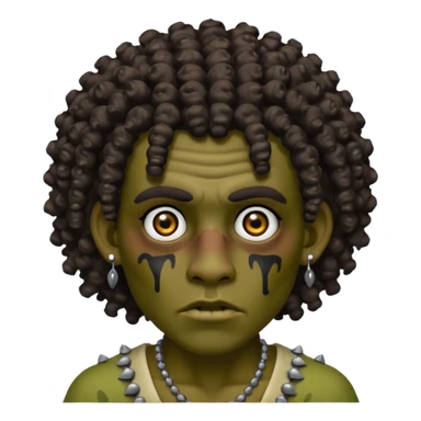 Zumbi man with curly hair, black eye, studded earrings on both ears sticker