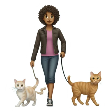 Curly head light skin walking a cat sticker