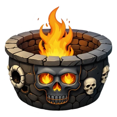 A circular pit (looking top down) with fire and skulls inside, in a dark and gritty style like your bleeding skull art sticker