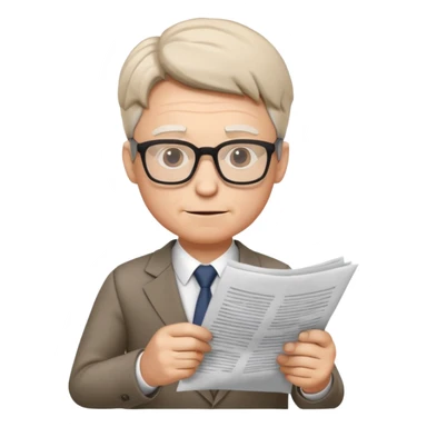 business man wearing glasses reading through a paper list he is holding sticker