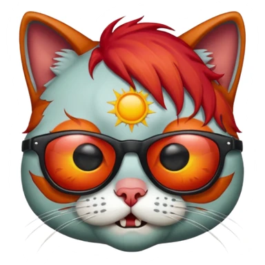 Zombie cat with red hair and sun glasses face sticker