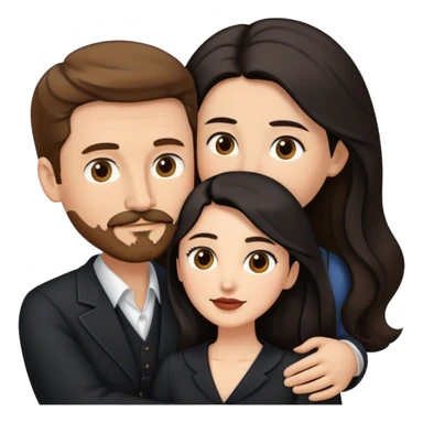 tall white man with brown hair goatee mustache embracing a pale woman with long black hair, wearing elegant clothing sticker