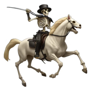a skeleton riding a horse whilst fighting a cat sticker