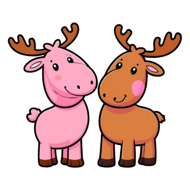 Pink moose and brown moose in love sticker