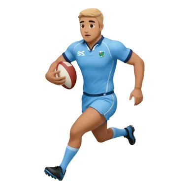 A rugby player running with the ball in sky blue kit sticker