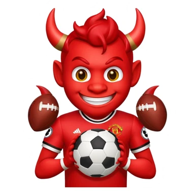 Manchester United themed emoji, red devil mascot holding a football sticker