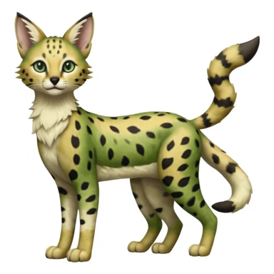 Epic complex detailed dark-hunter-green dark-brown beige pastel realistic aesthetic-scenic-Fakémon-Sprigatito-Floragato-Meowscarada-Trico-Sergal-Serval-Vernid-creature (full body) sticker