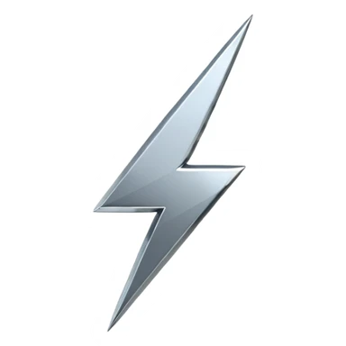 A lightning bolt emoji made of polished silver chrome, sharp yet rounded edges, glossy metallic surface, soft reflections, minimal futuristic design, iOS emoji style, centered, clean white background sticker