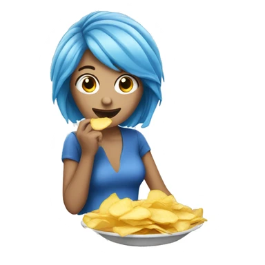 blue hair white skin woman eating chips  sticker