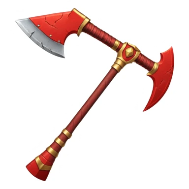 Ares battle axe object icon, ancient Greek war god axe, double-bladed heavy axe, red and gold metal, battle-worn scratches, glowing red accents, 3D cartoon, mobile game icon style, centered, clean background, soft shadow, no text, no watermark

 sticker