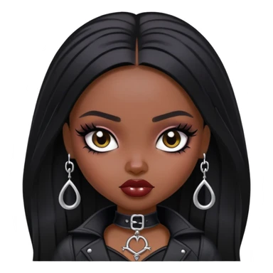 pretty bratz baddie, dark skin, black straight hair, gothic style sticker