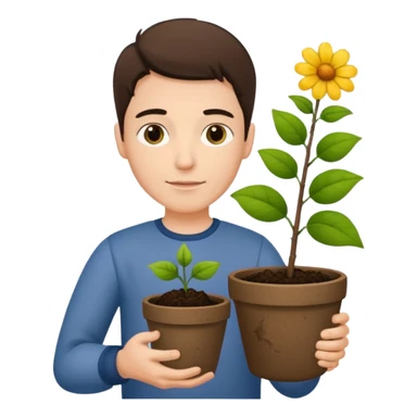 man holding a flower pot sticker